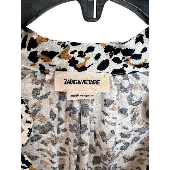 Zadig & Voltaire Tink Leo Animal Print Blouse Beige Black - Size S - Picture 5 of 6